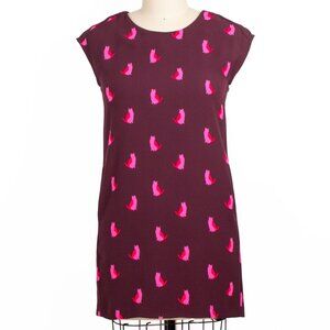 LOFT Smitten Kitten Burgundy Pink Cat Cap Sleeve Shift Dress | Size XXSP
